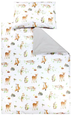 Produktbild von TupTam Kinder Bettwäsche Gemustert 2-Teilig Wendebettwäsche, Farbe: Waldtiere/ Igel/ Reh/ Fuchs/ Kaninchen/ Beige, Größe: 135x100 cm