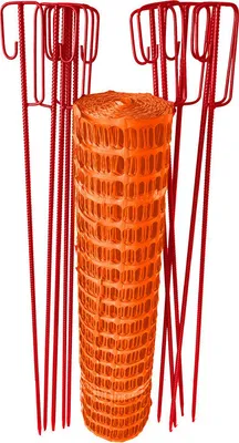 Produktbild von Fangzaun orange 12,5 kg 10 Absperrhalter + 50 m Bauzaun reissfest
