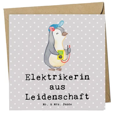 Produktbild von Mr. & Mrs. Panda Grußkarte Elektrikerin Leidenschaft - Grau Pastell - Geschenk, Gesellenprüfung, faltkarte, doppelkarte, Klappkarte, Ausbildung, anlasskarte, Lustig