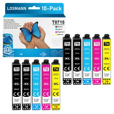 Produktbild von LOSMANN T0715 Druckerpatronen Kompatibel für Epson T0711 T0712 T0713 T0714 Multipack für Stylus BX300F SX100 SX200 SX210 SX215 SX218 SX510W SX400 SX410 SX415 SX610FW DX4450 DX7400 DX8450 (10-Pack)