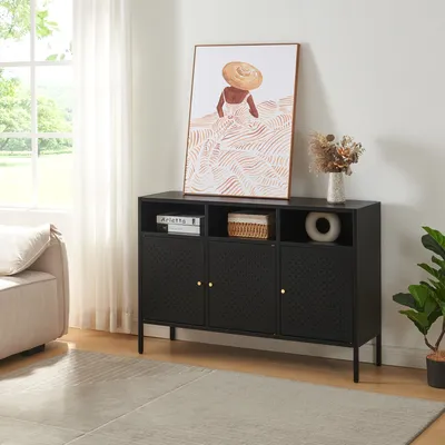Obrázok produktu pre Komoda „Janakkala“ s 3 dvierkami, oceľ, 119 x 35 x 80 cm, čierna