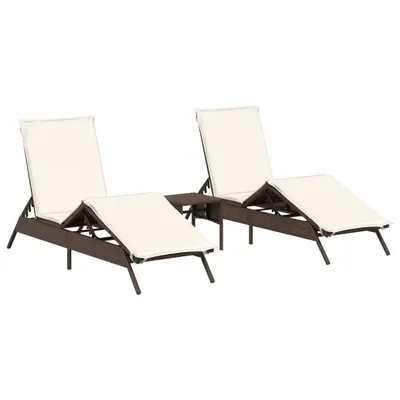 Produktbild von Sonnenliegen 2 Stk. mit Tisch Braun Poly Rattan