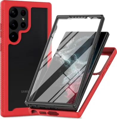 Produktbild von Galaxy S23 Ultra Hülle, TPU Bumper mit Eingebautem Displayschutz 360 Grad Komplettschutz Schutzhülle für Samsung Galaxy S23 Ultra Rot