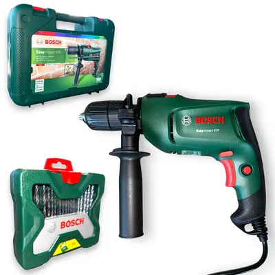 Immagine prodotto di Trapano elettrico 630W professionale a percussione con valigetta per il trasporto e 33 accessori EASY IMPACT 630 BOSCH