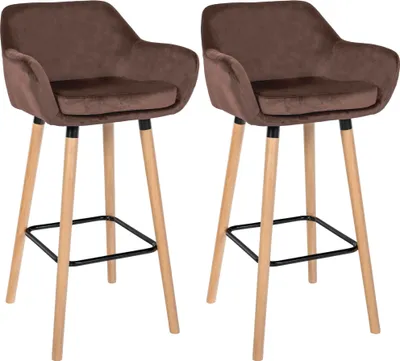 Image de Lot de 2 tabourets de bar Grant en velours, couleur : café