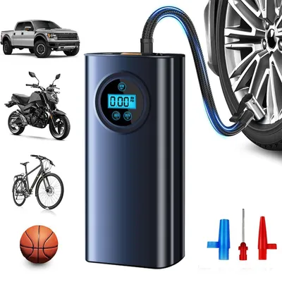 Produktbild von Kabellose Auto-Luftpumpe mit Digitalanzeige & Auto-Stopp – Präzise Reifendruckmessung, Schnellladung, Notfall-Kompressor für Auto & Fahrrad