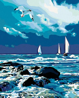 Produktbild von Zuty - Malen nach Zahlen - SEGELBOOT AUF MEER UND FLIEGENDE MÖWE, 40x50 cm, ohne Keilrahmen
