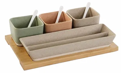 8-teilige Snackset – Bambus-Tablett & Porzellanschalen