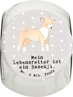 Produktbild von Mr. & Mrs. Panda Dose Basenji Lebensretter L 870ml - Grau Pastell - Geschenk, Kongo-Terrier, Bonbonglas, Glasdose, Keksdose, glasbehälter, Vorratsbehälter