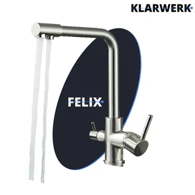 Zdjęcie produktu dla Feliks | 3-drożny kran Premium ze szczotkowanego srebra do wody pitnej | Bateria kuchenna z osmozą ze stali nierdzewnej | Filtruj 3 połączenia