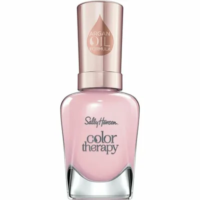 A bottle of Sally Hansen Color Therapy nail polish with an Argan Oil formula.