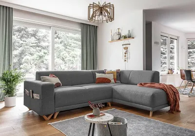 Produktbild von MIUFORM Classy Sophie - Ecksofa mit Bettfunktion und Bettkasten L-FORM RECHTS - 250x192cm - Dunkelgrau - Sofa Schlafsofa Couch