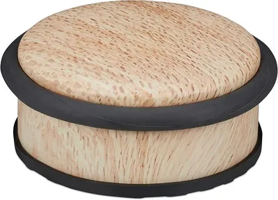 Produktbild von PolkaHome® Türstopper für schwere Türen, Edelstahl mit Gummiring, Holzoptik, Höhe 5 cm, Durchmesser 10,5 cm, Natur
