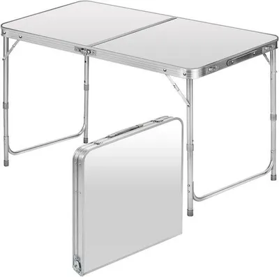 Obrázek produktu pro Skládací stůl – skládací stolek pro kempování – univerzální použití – výškově nastavitelný – 120 x 60 cm – bílý