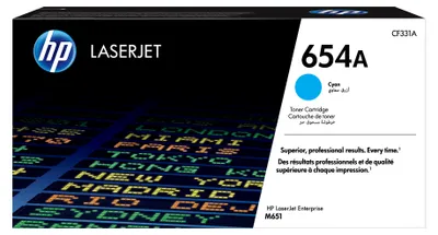 Obrázok produktu pre HP Originálna azúrová tonerová kazeta 654A LaserJet, 15000 strany, Azúrová, 1 kusov