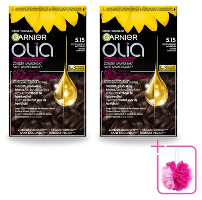 Zdjęcie produktu dla 2 opakowania farby do włosów Garnier Olia 5.15, odcień: jasny brąz kastanowy, bez amoniaku, zestaw 2 sztuk
