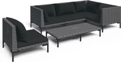 Obrázek produktu pro vidaXL 6dílná zahradní lehátková souprava s polštáři Poly ratan Dark Grey