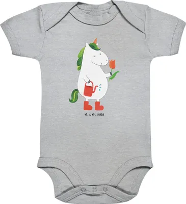 Produktbild von Mr. & Mrs. Panda Babybody Einhorn Gärtner 1. - 3. Monat - Heather Grey - Geschenk, Stiefel, Babystrampler, Giesskanne, overall baby, Luftballon, babykleidung body, Garten