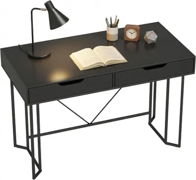 Produktbild von Schreibtisch 2 Schubladen, Computertisch Metallgestell, 120x60x77 cm, Schwarz