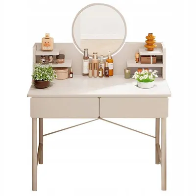 Produktbild von Weißer Kosmetik-Schminktisch für das Schlafzimmer mit Spiegel und Schubladen, modern