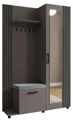 Produktbild von Margaret Hadas24 Garderobe NELI mit Lamellen und Spiegel, Garderobenset mit Sitzbank und Schuhschrank für Flur, (grau, grau) links