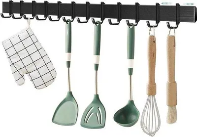Productafbeelding van Famanu Wandhaken zonder boren - 12 stuks - Aluminium - 58 cm - Zwart