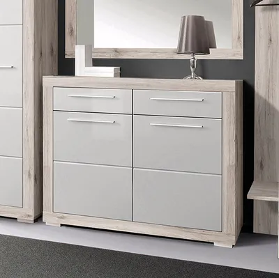 Produktbild von Schuhschrank Schuhkommode sandeiche weiß hochglanz 118cm