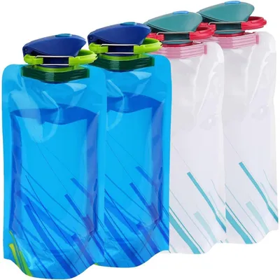 Produktbild von Faltbare Trinkflasche BPA-frei 4 Stück Blau+Weiß 700 ml