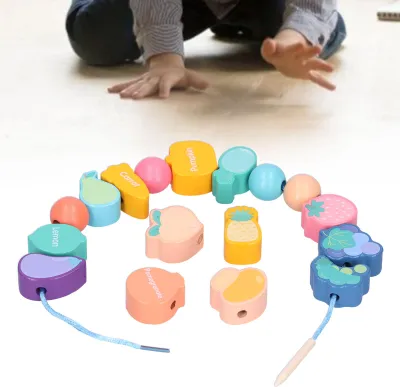 Produktbild von Holzschnur zum Auffädeln von Perlen für Kinder, Kleinkinder, Vorschule, pädagogisches Frühlernspielzeug, Obst und Gemüse