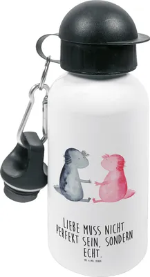 Produktbild von Mr. & Mrs. Panda Wasserflasche Axolotl Liebe - Weiß - Geschenk, Trinkflasche, Kinder, Valentinstag, Getränkeflasche, Kindertrinkflasche, Lurch, Kinderflasche