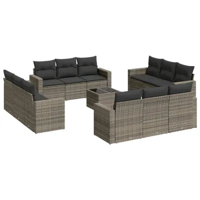 Produktbild von vidaXL 13-tlg. Garten-Sofagarnitur mit Kissen Grau Poly Rattan