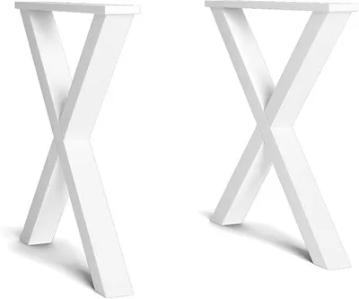 Imagen del producto de Silecomplaza: Estructura de soporte – Patas – Travesaño – en forma de X – Patas de mesa de madera maciza – Ideal para salón, comedor u oficina – Pintado de blanco – 72 x 72 cm