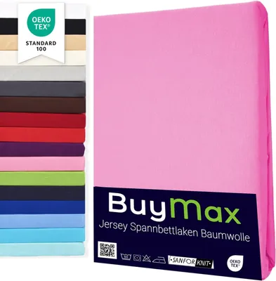 Produktbild von Buymax Topper Spannbettlaken Jersey Spannbetttuch 100% Baumwolle Bettlaken bis 12 cm Matratzenhöhe, 200x200 cm, Altrosa
