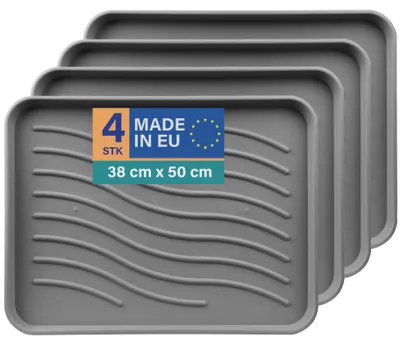 Immagine prodotto di Vassoio sgocciolatoio per scarpe 50x38x2,5 cm, antracite, confezione da 4 pezzi; vassoio per scarpe con bordi alti, impermeabile, robusto tappetino sgocciolatoio per scarpe, protezione da sporco e umidità