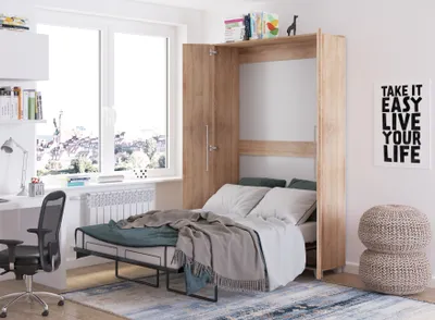 Produktbild von Wandbett Schrankbett TEDDY 120x200 Sonoma Eiche Vertikal Wandklappbett, Schrankklappbett, Schrank mit integriertem Klappbett, Funktionsbett inkl. Lattenrost