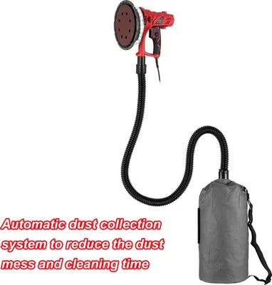 Obrázok produktu pre Ručná brúska na sadrokartón 850 W Elektrická s 12 ks brúsnych kotúčov s premenlivou rýchlosťou 1500-2600 otáčok za minútu Automatický systém odsávania prachu Ľahká pásová hadica a zberné vrecko