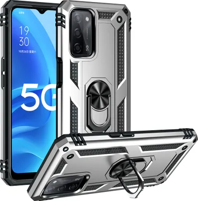 Produktbild von OPPO A55 5G Hülle, Dual Layer Militäre Fallschutz Schutzhülle mit Ringhalterung Ständer für OPPO A55 5G Silber