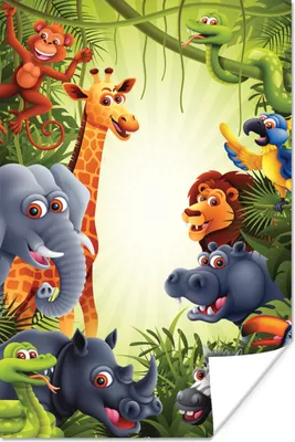 Produktbild von MuchoWow® Poster Dschungel - Jungen - Mädchen - Baby - Elefant - Löwe - Giraffe 20x30 cm - Papierdruck