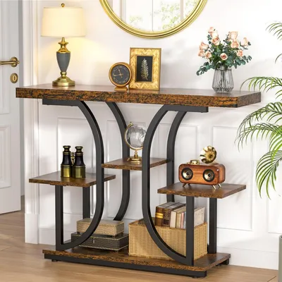 Produktbild von Konsolentisch 108 cm Beistelltisch Flurtisch Sofatisch mit Stauraum Holz Vintagebraun 5 Ebenen