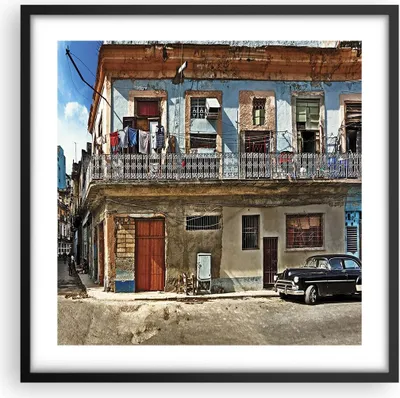 Produktbild von Gerahmtes Poster - Schwarzer Rahmen - Kuba Havanna Balkon - 50x50 cm - Wand Bild - Wanddeko - Wandbilder - Kunstposter - Wandposter - Bilderrahmen - Bilder - Kunstdruck - Wandbild - P2BAC50x50-4255