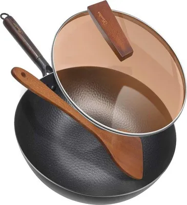 Zdjęcie produktu dla Patelnia wok ze stali nierdzewnej o średnicy 32 cm z odłączanym uchwytem i szklaną pokrywką