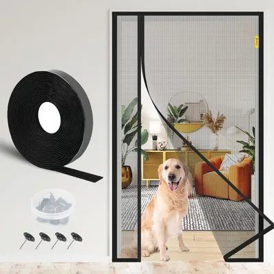 Produktbild von Fliegengitter Balkontür Magnet 90x210cm Reißfest Katzenschutz mit Seitlicher Öffnung Ohne Bohren
