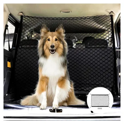 Produktbild von Hundegitter für den Kofferraum, doppellagiges Netz, Trenngitter für Hunde, Hundenetz mit 4 Haken, faltbares Aufbewahrungsnetz, 120x90 cm