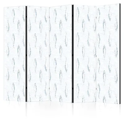 Immagine prodotto di Pannello divisorio pieghevole a 5 ante, decorato su un lato con motivi astratti di pesci, dimensioni 225 cm x 172 cm