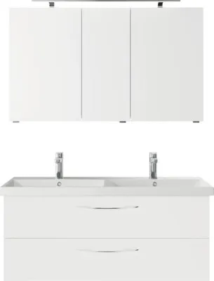 Produktbild von Pelipal Badmöbel-Set Serie 4035 BxHxT 120 x 200 x 45 cm Frontfarbe weiß mit Keramik-Doppelwaschtisch weiß, Waschtischunt