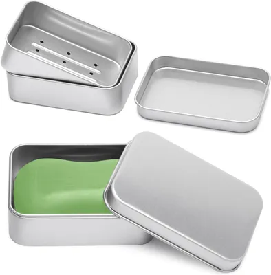 Produktbild von 2-teilige Reise-Seifenbox aus Aluminium mit herausnehmbarem Abtropfgitter – Stabiler Seifenhalter