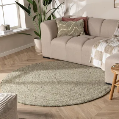 Image de Volero - Tapis en laine rond - Feline Vert Olive/Mélangé - Ø 120 cm
