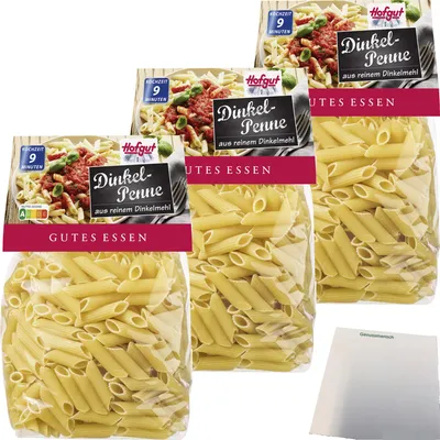 Image de Hofgut Penne à l'épeautre clair paquet de 3 (3x500g sachet) + bloc usy