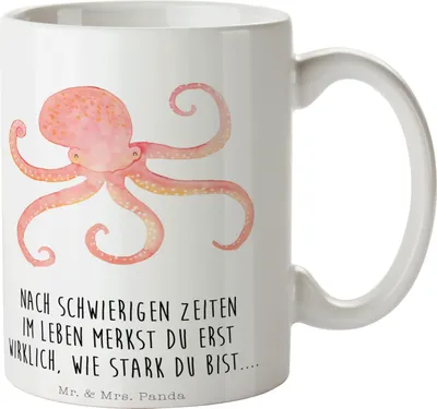 Produktbild von Mr. & Mrs. Panda Kaffeetasse Tintenfisch - Weiß - Geschenk, Krake, Kaffeebecher, Lustige Sprüche, Teebecher, Ozean, Meer, Meerestier, Tasse, Pott, Wasser, Trinkbecher
