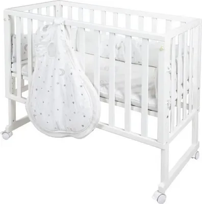 Produktbild von Beistellbett, Babybett, Kinderbank ROBA Safe Asleep 3-in-1 Sternenzauber, Weiß, 4 Rollen mit Bremse